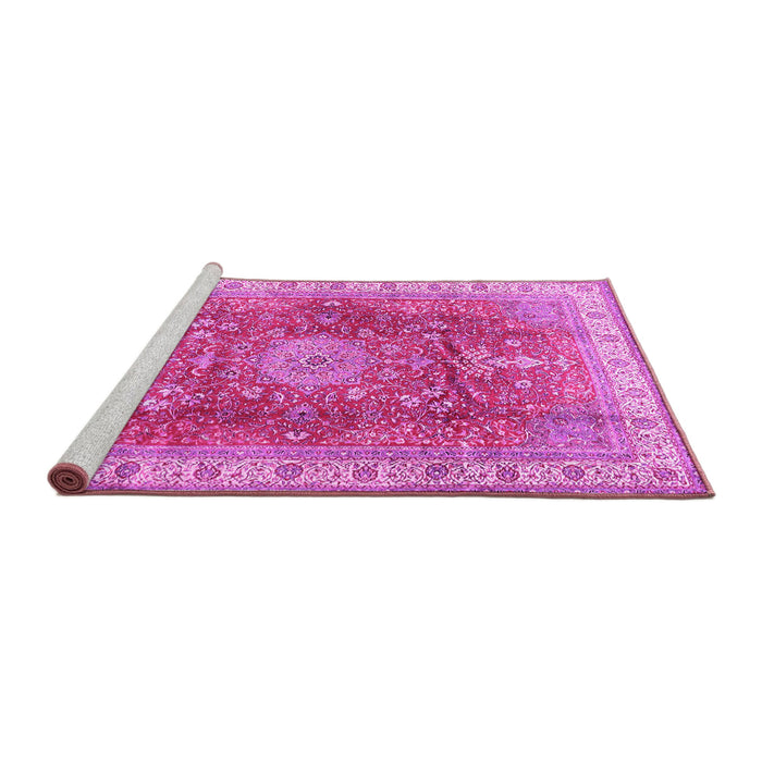 Sideview of Machine Washable Medallion Pink Traditional Rug, wshtr4492pnk