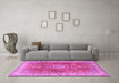 Machine Washable Medallion Pink Traditional Rug in a Living Room, wshtr4492pnk