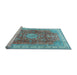 Sideview of Machine Washable Medallion Light Blue Traditional Rug, wshtr4492lblu