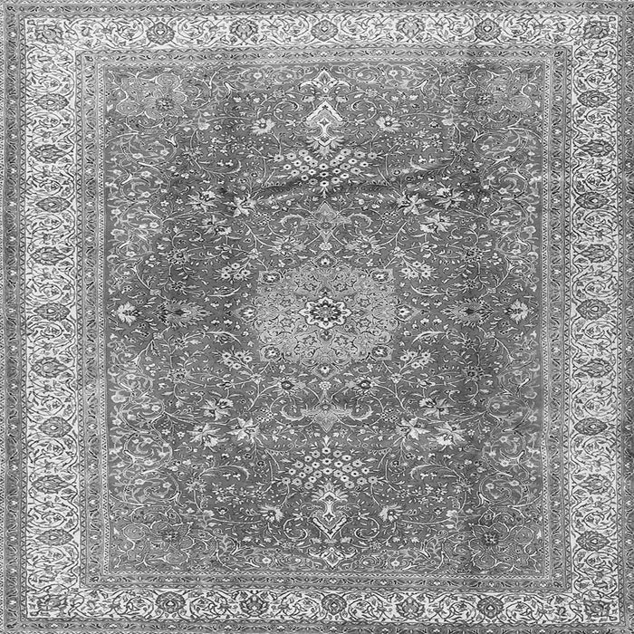 Round Machine Washable Medallion Gray Traditional Rug, wshtr4492gry