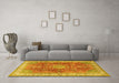 Machine Washable Medallion Yellow Traditional Rug in a Living Room, wshtr4492yw