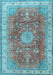 Machine Washable Medallion Light Blue Traditional Rug, wshtr4492lblu