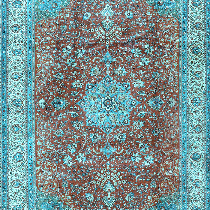 Machine Washable Medallion Light Blue Traditional Rug, wshtr4492lblu