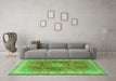 Machine Washable Medallion Green Traditional Area Rugs in a Living Room,, wshtr4492grn