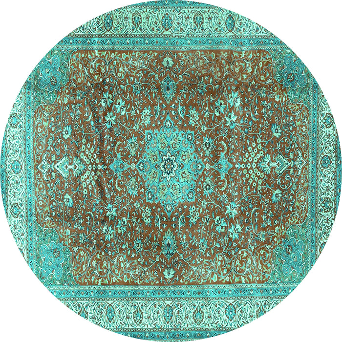 Round Medallion Turquoise Traditional Rug, tr4492turq