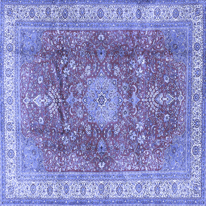 Square Machine Washable Medallion Blue Traditional Rug, wshtr4492blu
