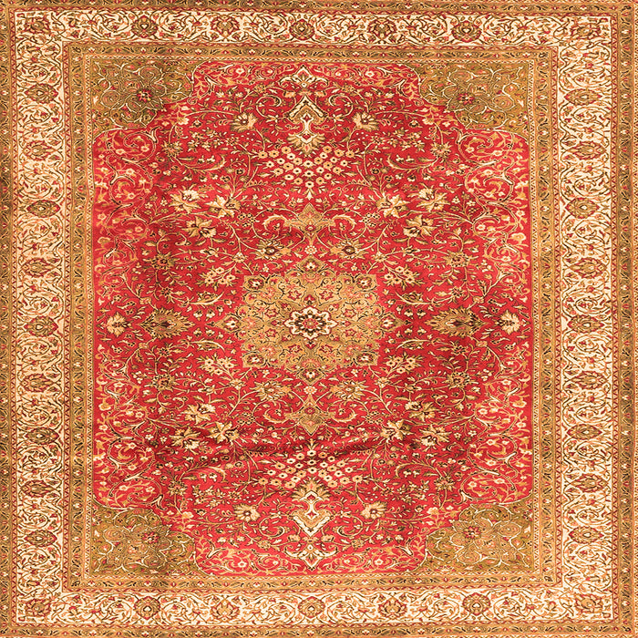 Round Machine Washable Medallion Orange Traditional Area Rugs, wshtr4492org