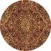 Round Machine Washable Persian Brown Traditional Rug, wshtr4493brn