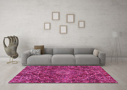 Machine Washable Persian Pink Traditional Rug in a Living Room, wshtr4493pnk