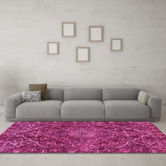 Machine Washable Persian Pink Traditional Rug in a Living Room, wshtr4493pnk