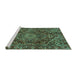 Sideview of Machine Washable Persian Turquoise Traditional Area Rugs, wshtr4493turq