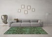 Machine Washable Persian Turquoise Traditional Area Rugs in a Living Room,, wshtr4493turq