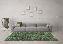 Machine Washable Persian Turquoise Traditional Area Rugs in a Living Room,, wshtr4493turq