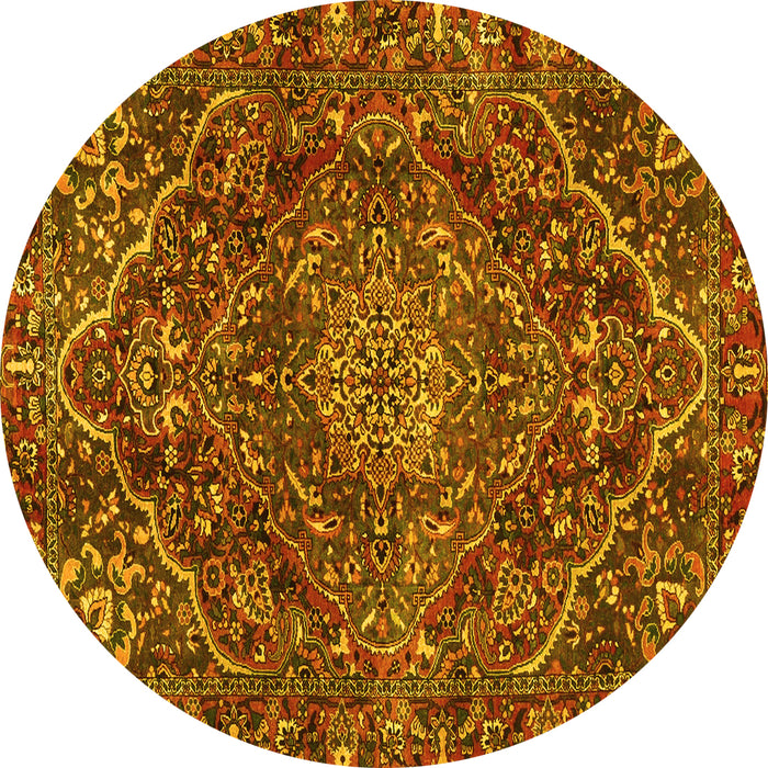 Round Persian Yellow Traditional Rug, tr4493yw