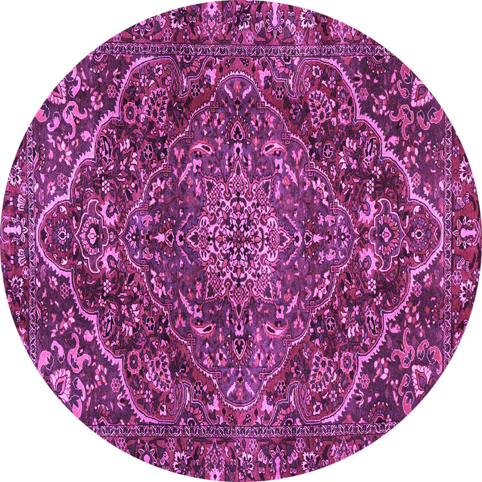 Round Machine Washable Persian Purple Traditional Area Rugs, wshtr4493pur