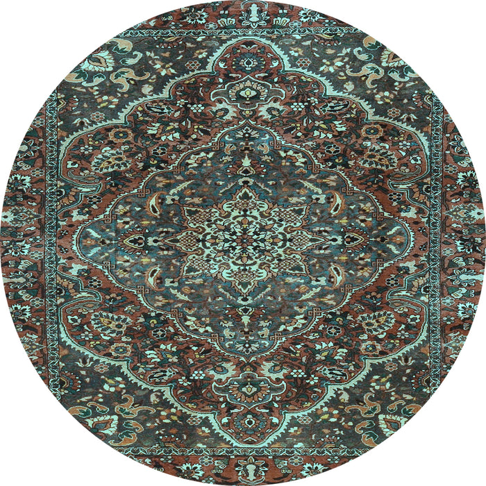 Round Machine Washable Persian Light Blue Traditional Rug, wshtr4493lblu