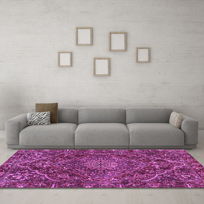 Machine Washable Persian Purple Traditional Area Rugs in a Living Room, wshtr4493pur