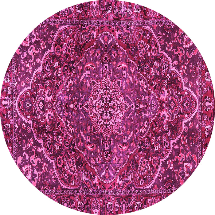 Round Machine Washable Persian Pink Traditional Rug, wshtr4493pnk