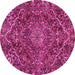 Round Machine Washable Persian Pink Traditional Rug, wshtr4493pnk