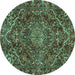 Round Persian Turquoise Traditional Rug, tr4493turq