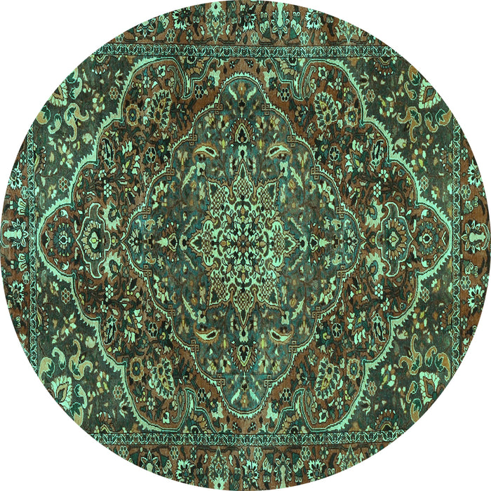 Round Machine Washable Persian Turquoise Traditional Area Rugs, wshtr4493turq