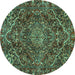 Round Machine Washable Persian Turquoise Traditional Area Rugs, wshtr4493turq