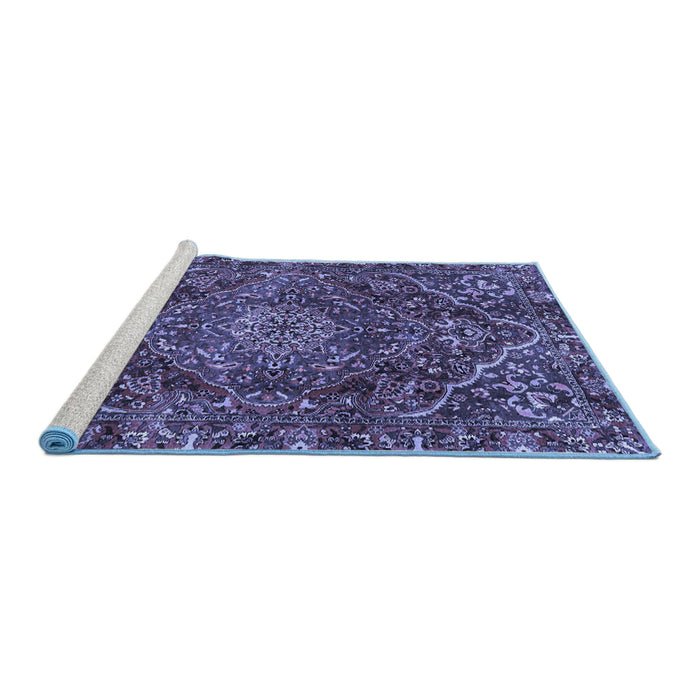 Sideview of Machine Washable Persian Blue Traditional Rug, wshtr4493blu