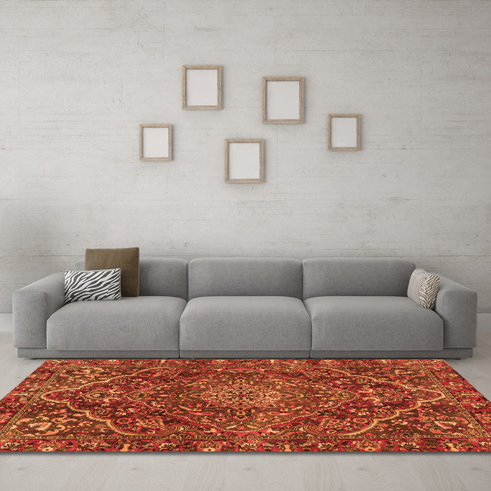 Machine Washable Persian Orange Traditional Area Rugs in a Living Room, wshtr4493org