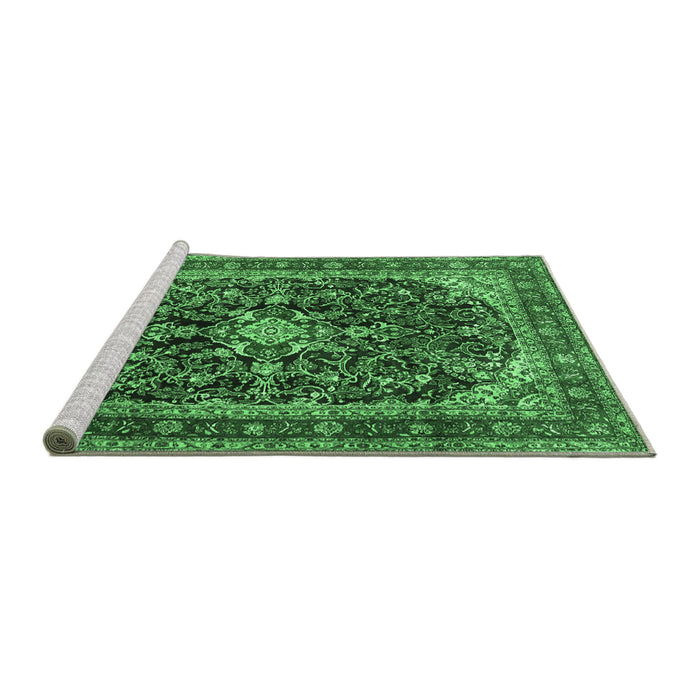 Sideview of Machine Washable Persian Emerald Green Traditional Area Rugs, wshtr4494emgrn