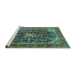 Sideview of Machine Washable Persian Turquoise Traditional Area Rugs, wshtr4494turq