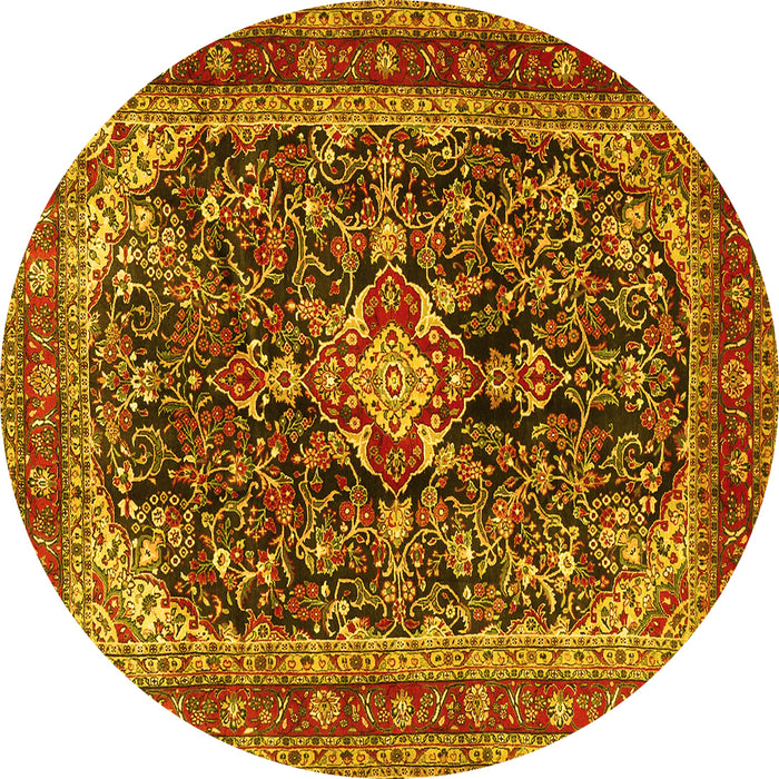 Round Machine Washable Persian Yellow Traditional Rug, wshtr4494yw