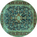 Round Machine Washable Persian Turquoise Traditional Area Rugs, wshtr4494turq