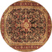 Round Machine Washable Persian Brown Traditional Rug, wshtr4494brn