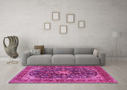 Machine Washable Persian Pink Traditional Rug in a Living Room, wshtr4494pnk