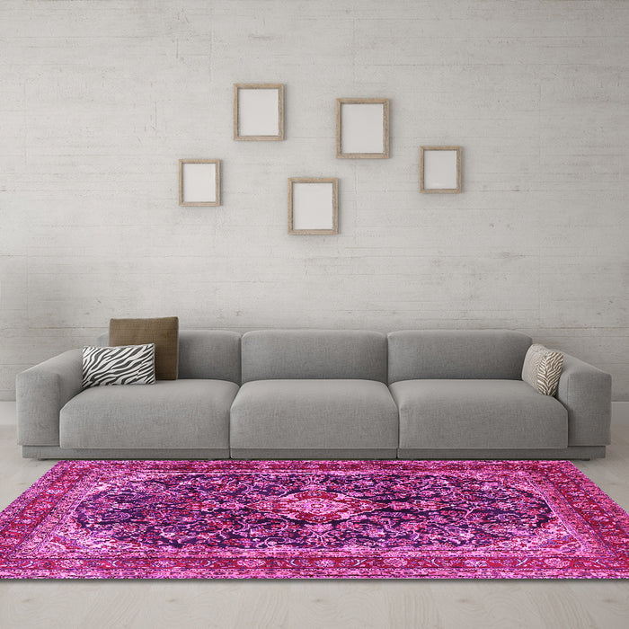 Machine Washable Persian Pink Traditional Rug in a Living Room, wshtr4494pnk