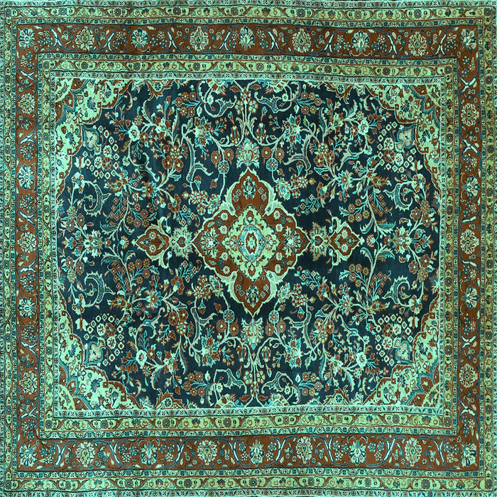 Square Machine Washable Persian Turquoise Traditional Area Rugs, wshtr4494turq