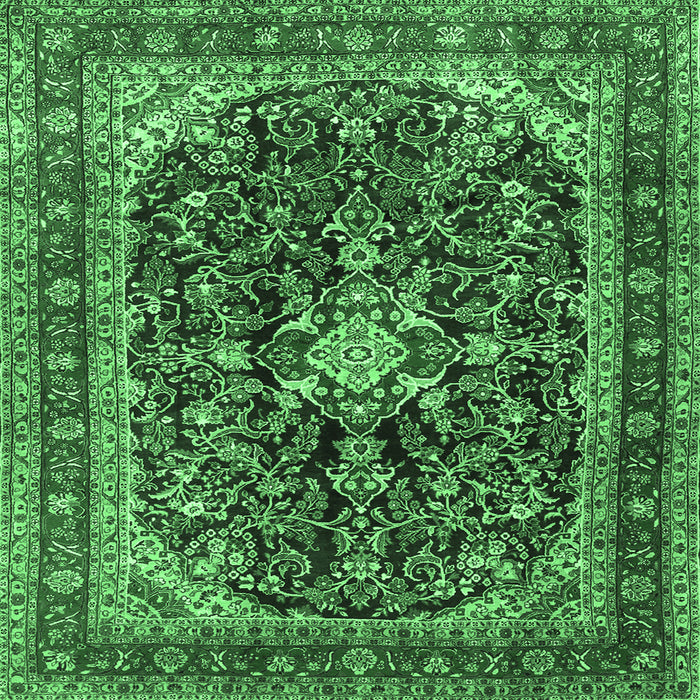 Square Machine Washable Persian Emerald Green Traditional Area Rugs, wshtr4494emgrn