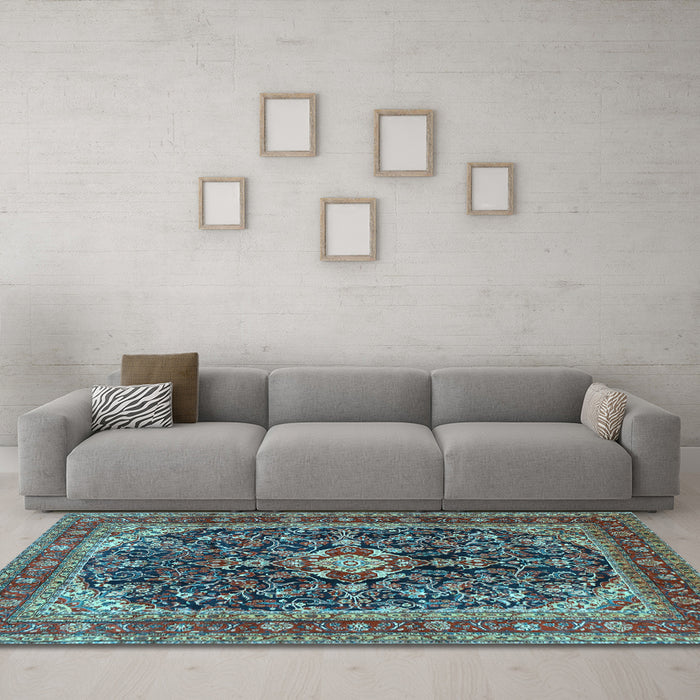 Machine Washable Persian Light Blue Traditional Rug in a Living Room, wshtr4494lblu