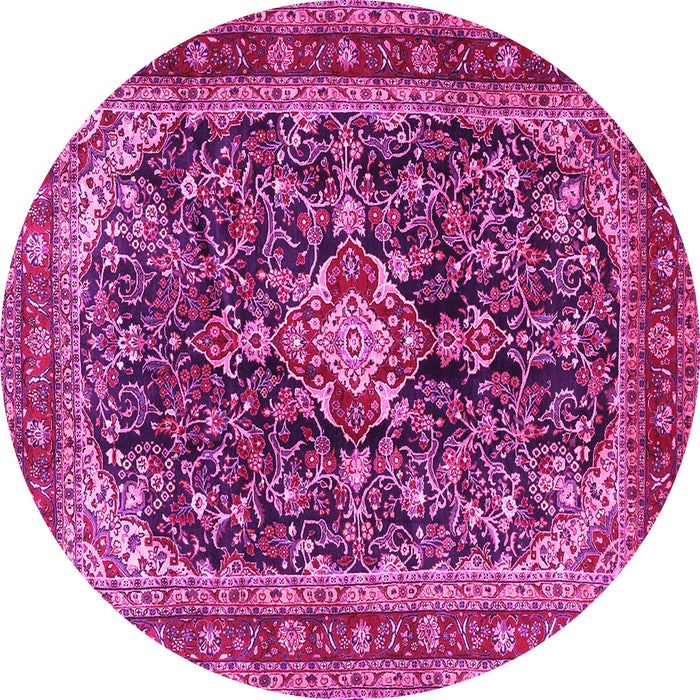 Round Machine Washable Persian Pink Traditional Rug, wshtr4494pnk