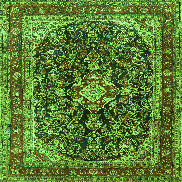 Round Machine Washable Persian Green Traditional Area Rugs, wshtr4494grn