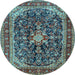 Round Machine Washable Persian Light Blue Traditional Rug, wshtr4494lblu