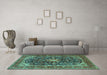 Machine Washable Persian Turquoise Traditional Area Rugs in a Living Room,, wshtr4494turq