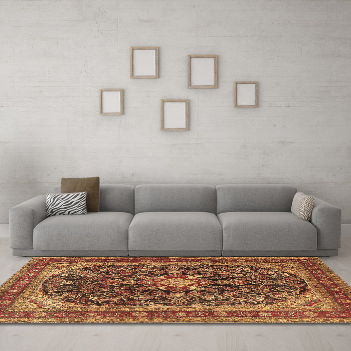 Machine Washable Persian Brown Traditional Rug in a Living Room,, wshtr4494brn
