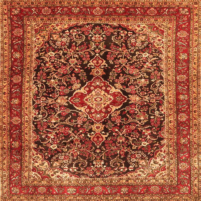 Round Machine Washable Persian Orange Traditional Area Rugs, wshtr4494org