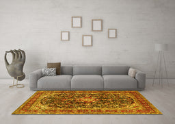 Machine Washable Persian Yellow Traditional Rug in a Living Room, wshtr4494yw