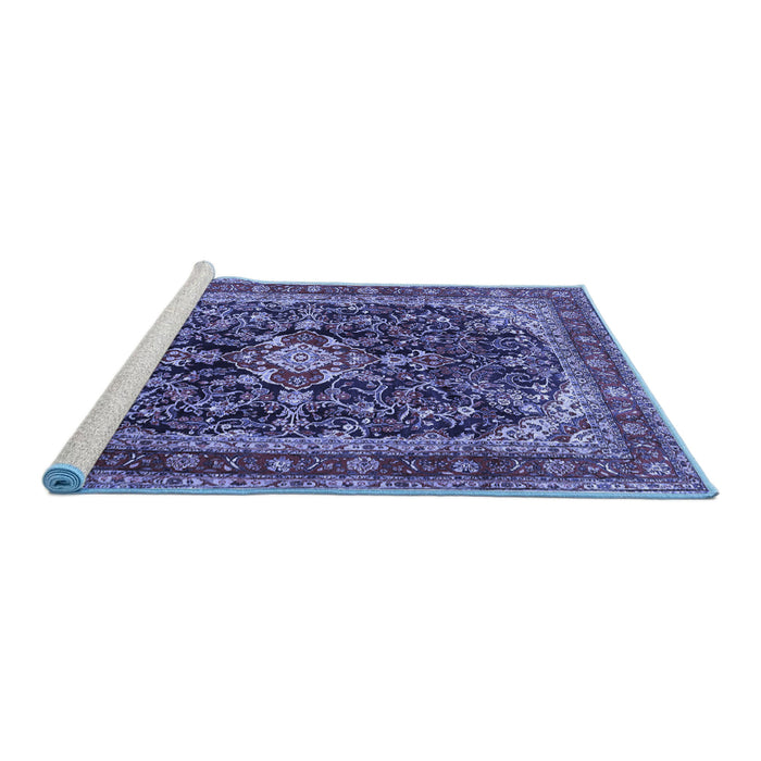 Sideview of Machine Washable Persian Blue Traditional Rug, wshtr4494blu