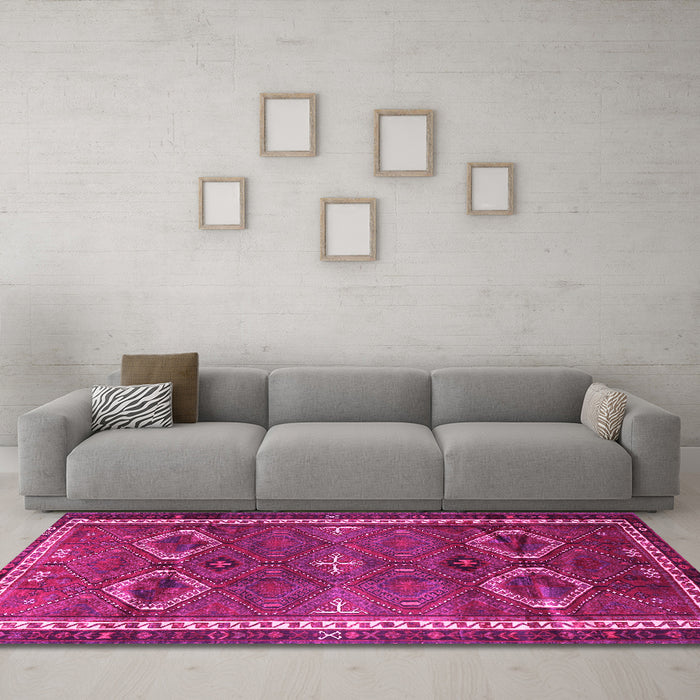 Machine Washable Persian Pink Traditional Rug in a Living Room, wshtr4495pnk