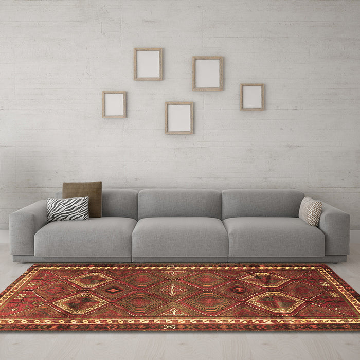 Machine Washable Persian Brown Traditional Rug in a Living Room,, wshtr4495brn