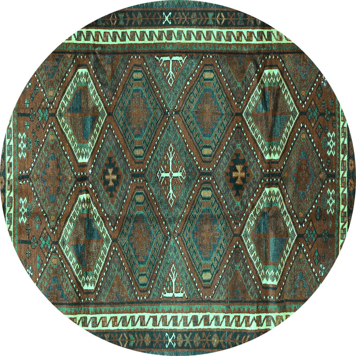 Round Machine Washable Persian Turquoise Traditional Area Rugs, wshtr4495turq