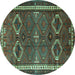 Round Machine Washable Persian Turquoise Traditional Area Rugs, wshtr4495turq